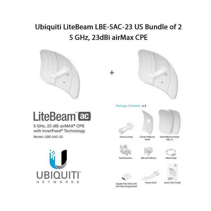 Ubiquiti LiteBeam LBE-5AC-23 X2 UNITS - CPE access point outdoor POE 5GHz AC 23dBi