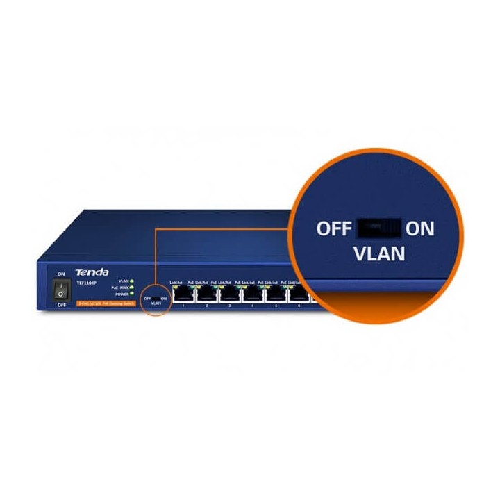 TENDA NT-TEF1108P Switch 8 Porte PoE IEEE 802.3af/at staffe rack 123W