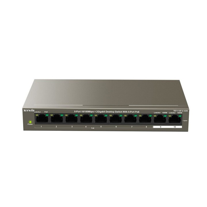 TENDA TEF1110P-8-102W 8-Port10/100Mbps+2 Gigabit Desktop Switch With 8-Port PoE