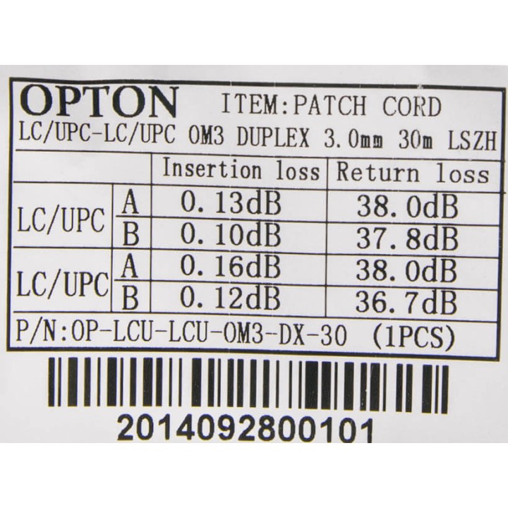PatchCord multimodale LC-LC 50/125um OM3 MM duplex 30m OPTON - OP-LCU-LCU-OM3-DX-30