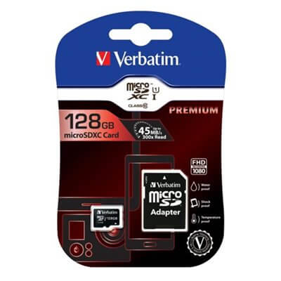 MEMORY CARD MICROSD VERBATIM 128GB C10 44085 CON ADATTATORE SD