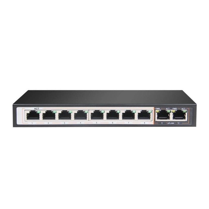 Extralink PERSES | Switch PoE | 8x Gigabit PoE/PoE+, 2x RJ45 Uplink Gigabit, 96W EX.14312