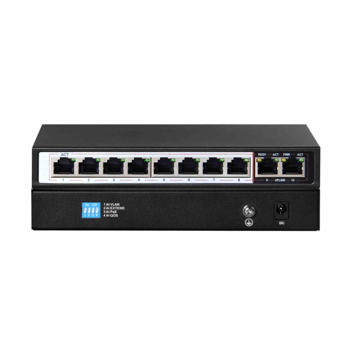 Extralink PERSES | Switch PoE | 8x Gigabit PoE/PoE+, 2x RJ45 Uplink Gigabit, 96W EX.14312