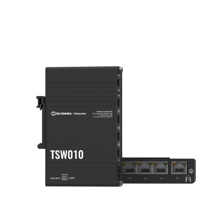 Teltonika TSW010 DIN Rain Switch 5 x Fast Ethernet (10/100) Supporto Power over Ethernet (PoE) Nero TSW010000000