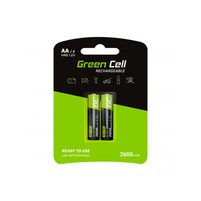 BATTERIA RICARICABILE NI-MH AA HR6 1.2V 2600MAH GREEN CELL GR05 (BLISTER 2PZ)