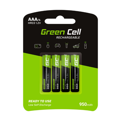 BATTERIA RICARICABILE NI-MH AAA HR03 1.2V 950MAH GREEN CELL GR03 (BLISTER 4PZ)