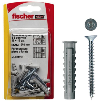 FISCHER SX 6 S-K CONFEZIONE TASSELLI E VITI - CONF. 15PZ