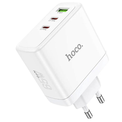 HOCO - CARICABATTERIE DA RETE PD QC PD 65W - 2*USB TYPE-C E 1 USB-A - BIANCO