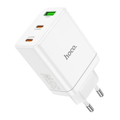 HOCO - CARICABATTERIE DA RETE PD QC3.0 3A 35W - 2*USB TYPE-C E 1 USB-A - BIANCO