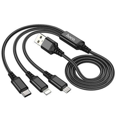 HOCO - CAVO 3IN1 LIGHTNING / MICRO USB / TIPO C 2A X76 1M NERO