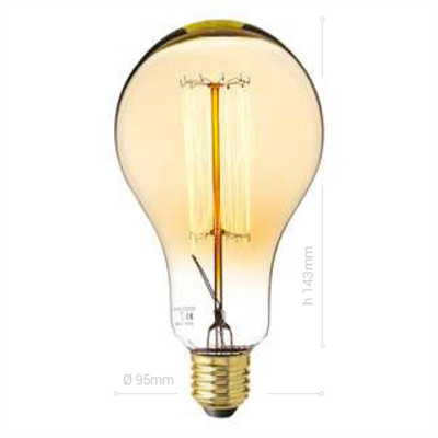 LAMPADINA CARBON, E27, PERA A95, VETRO AMBRATO, 25W, 60 LM, COLORE CALDO 2000K, FILAMENTO VITE, CLASSE E, DIMMERABILE