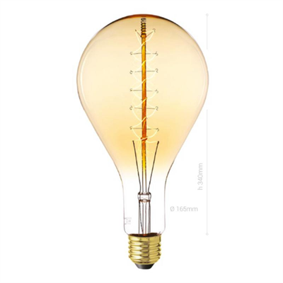 LAMPADINA CARBON, E40, ADATTATORE E27, PERA XXL A160, VETRO AMBRATO, 30W, 60 LM, COLORE CALDO 2000K, FILAMENTO VITE, CLASSE E, D