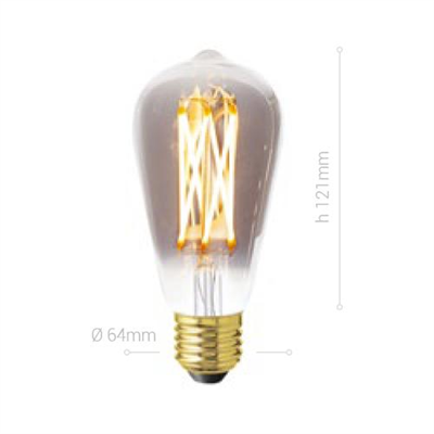 LAMPADINA LED, E27, EDISON ST64, VETRO SMOKY, 4W, 130 LM, COLORE CALDO 2200K, FILAMENTO ONDA VERTICALE, CLASSE A, DIMMERABILE