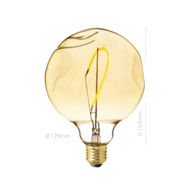 LAMPADINA LED, E27, GLOBO G125, VETRO AMBRATO, 4W, 130 LM, COLORE CALDO 2000K, FILAMENTO ARTISTICO, CLASSE A+, DIMMERABILE