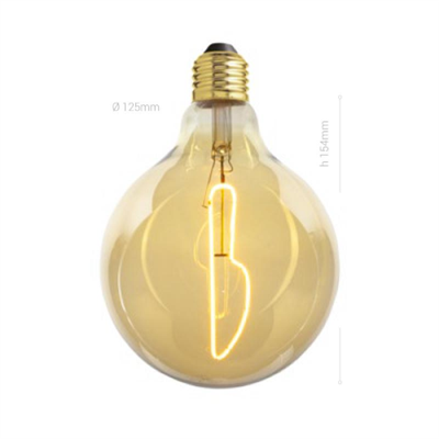 LAMPADINA LED, E27, GLOBO G125, VETRO AMBRATO, 4W, 150 LM, COLORE CALDO 2700K, FILAMENTO COLTELLO, CLASSE A+, DIMMERABILE