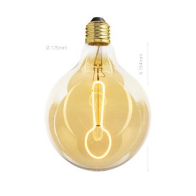 LAMPADINA LED, E27, GLOBO G125, VETRO AMBRATO, 4W, 150 LM, COLORE CALDO 2700K, FILAMENTO CUCCHIAIO, CLASSE A+, DIMMERABILE