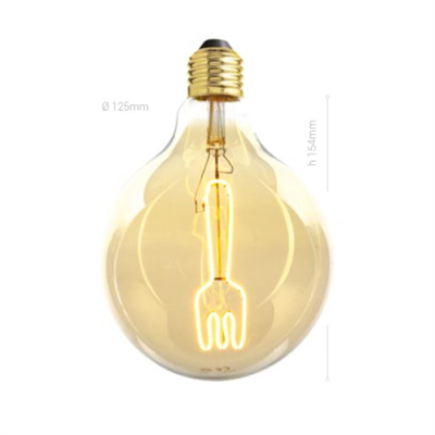 LAMPADINA LED, E27, GLOBO G125, VETRO AMBRATO, 4W, 150 LM, COLORE CALDO 2700K, FILAMENTO FORCHETTA, CLASSE A+, DIMMERABILE