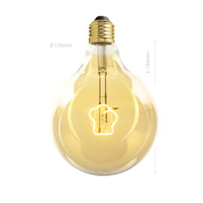 LAMPADINA LED, E27, GLOBO G125, VETRO AMBRATO, 4W, 150 LM, COLORE CALDO 2700K, FILAMENTO TOQUE BLANCE, CLASSE A+, DIMMERABILE