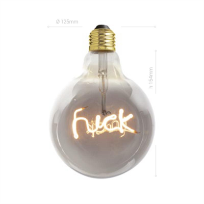 LAMPADINA LED, E27, GLOBO G125, VETRO FUMÉ, 4W, 130 LM, COLORE CALDO 2200K, FILAMENTO SCRITTA "FUCK" DA SOSPENSIONE, CLASSE A+, 