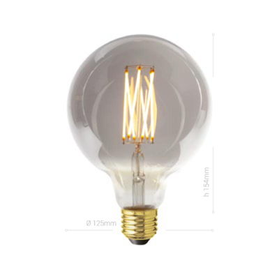 LAMPADINA LED, E27, GLOBO G125, VETRO SMOKY, 4W, 130 LM, COLORE CALDO 2200K, FILAMENTO ONDA VERTICALE, CLASSE A, DIMMERABILE