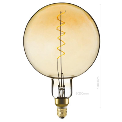 LAMPADINA LED, E27, GLOBO G200, VETRO AMBRATO, 4W, 130 LM, COLORE CALDO 2000K, FILAMENTO VITE, CLASSE A+, DIMMERABILE