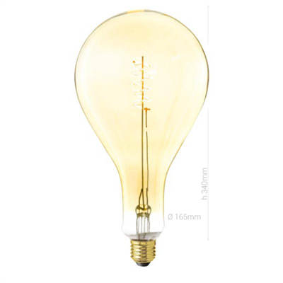 LAMPADINA LED, E27, PERA XXL A160, VETRO AMBRATO, 4W, 130 LM, COLORE CALDO 2000K, FILAMENTO VITE, CLASSE A+, DIMMERABILE