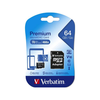 MEMORY CARD MICROSD 64GB VERBATIM C10 44084 CON ADATTATORE SD