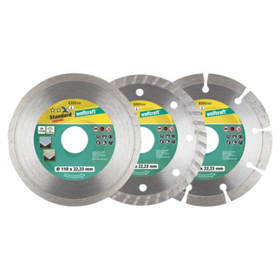 WOLFCRAFT SET DI DISCHI DA TAGLIO DIAMANTATI IN 3 PEZZI Ø110MM