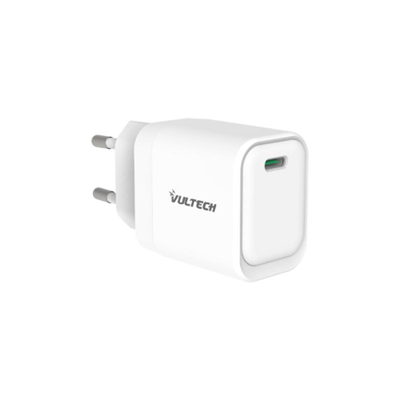 CARICATORE ADATTATORE UNIVERSALE VULTECH CC20-1C 1 PORTA TYPE-C PD20 GAN 20W - BIANCO DIMENSIONI COMPATTE