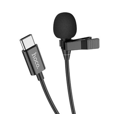 HOCO - MICROFONO LAVALIER (L14) - CON CONNETTORE TYPE-C, PLUG & PLAY, OMNIDIREZIONALE, LUNGHEZZA CAVO 2M - NERO