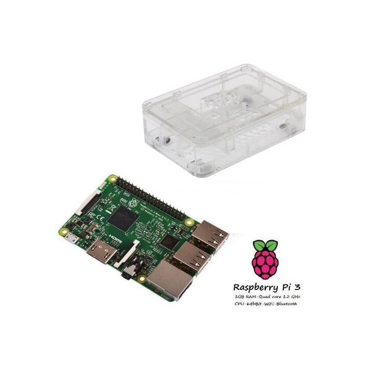 Raspberry Pi 3 Model B (1GB) + Contenitore Case CLEAR Kit (E08)