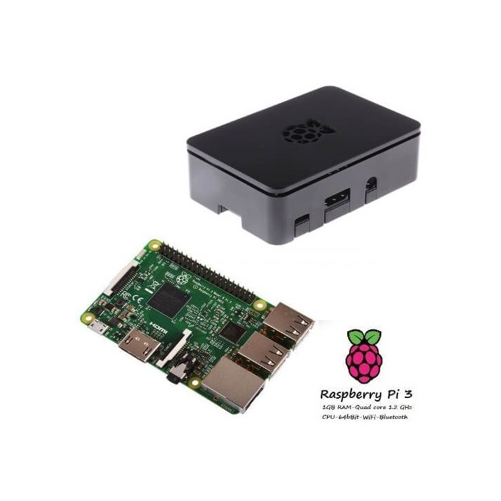 Raspberry Pi 3 Model B (1GB) + Contenitore Case nero Kit (E09)