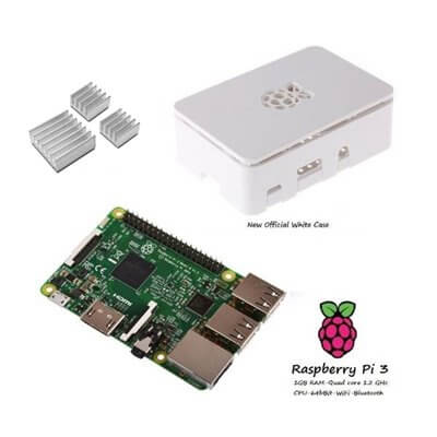 Raspberry Pi 3  + Contenitore Case Bianco + dissipatori Kit (E10)