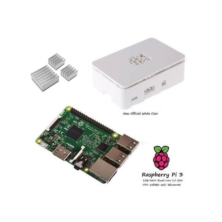 Raspberry Pi 3  + Contenitore Case Bianco + dissipatori Kit (E10)