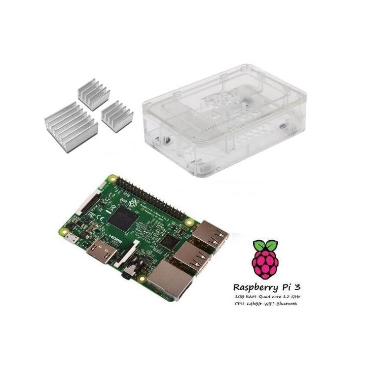 Raspberry Pi 3  + Contenitore Case clear + dissipatori Kit (E11)