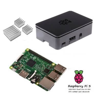 Raspberry Pi 3  + Contenitore Case nero + dissipatori Kit (E12)