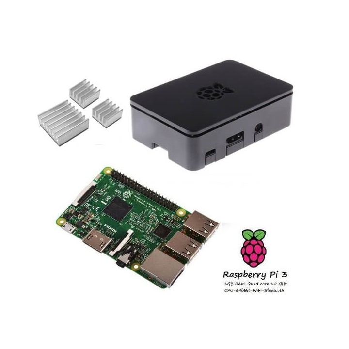 Raspberry Pi 3  + Contenitore Case nero + dissipatori Kit (E12)