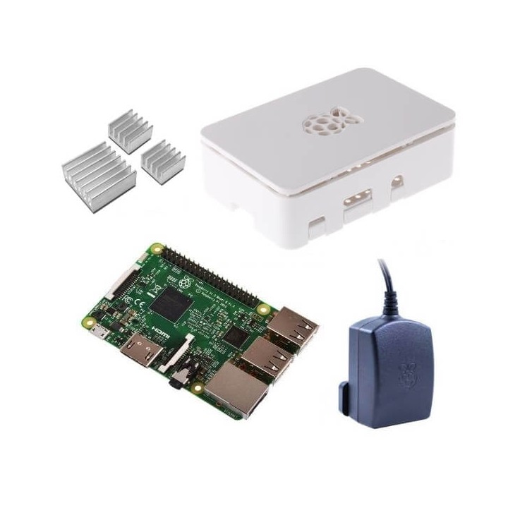 Raspberry Pi 3 Kit con Alimentatore Ufficiale, Case BIANCO  e Dissipatori (E15)