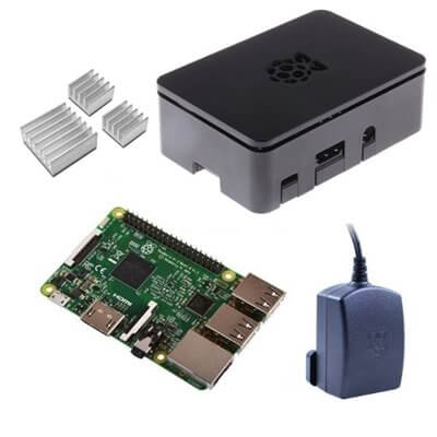 Raspberry Pi 3 Kit con Alimentatore Ufficiale, Case NERO  e Dissipatori (E16)