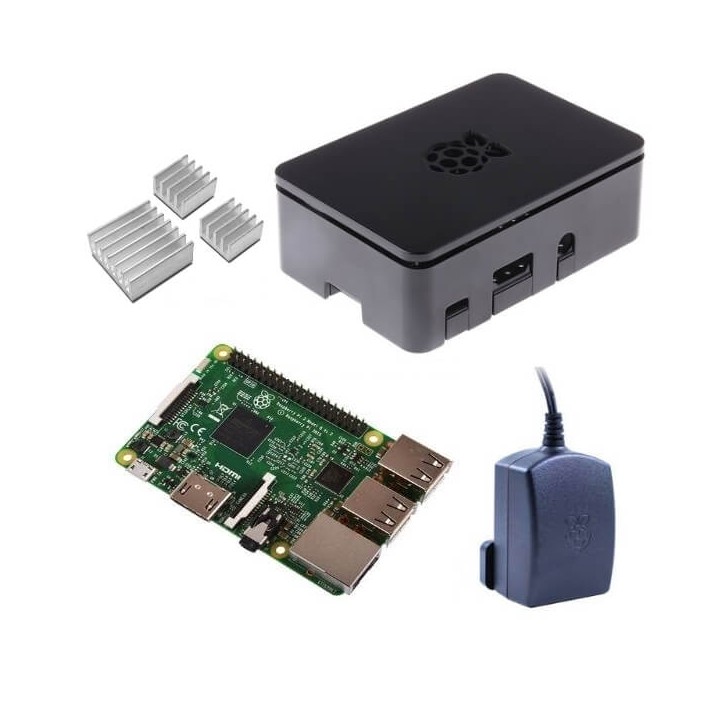 Raspberry Pi 3 Kit con Alimentatore Ufficiale, Case NERO  e Dissipatori (E16)