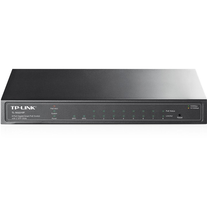 Interruttore Smart PoE, 8 porte Gb 2 slot SFP TL-SG2210P
