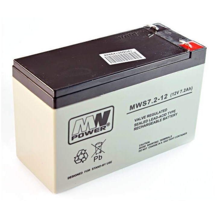 Batteria Ermetica Ricaricabile al Piombo MW POWER  12V Volt 7.5Ah 7,2 Ah 7 Ah - MWS 7,2-12  LONG LIFE