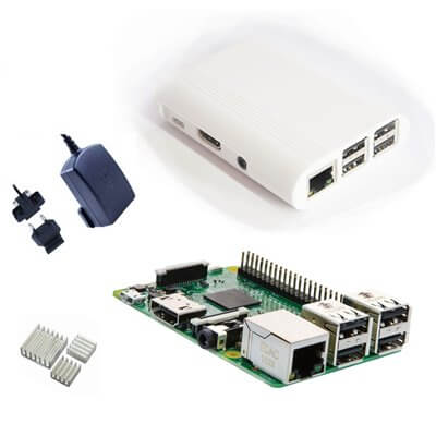 Raspberry Pi 3 Kit con Alimentatore Ufficiale, Case NERO  e Dissipatori (E18)