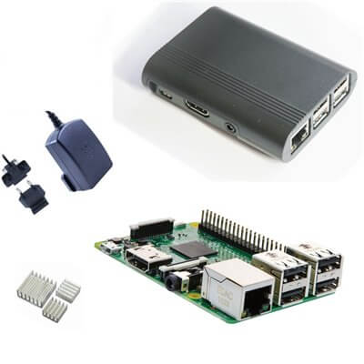 Raspberry Pi 3 Kit con Alimentatore Ufficiale, Case NERO  e Dissipatori (E17)