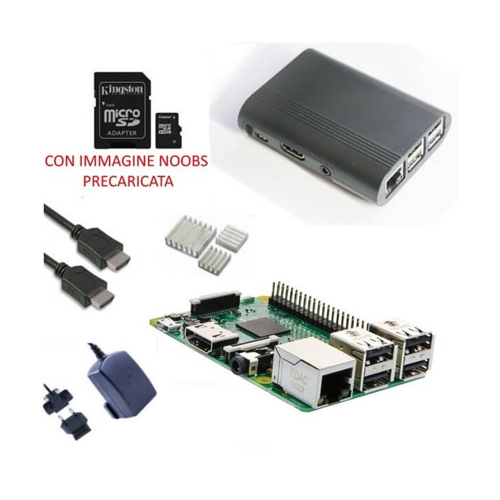 Raspberry Pi 3 Kit con con Alimentatore, Case, SD, HDMI e Dissipatori (E19)