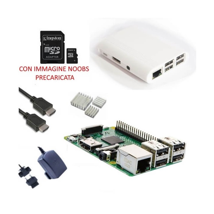 Raspberry Pi 3 Kit con con Alimentatore, Case, SD, HDMI e Dissipatori (E20)