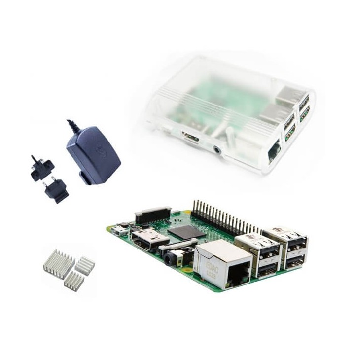Raspberry Pi 3 Kit con Alimentatore Ufficiale, Case CLEAR OPACO e Dissipatori (E22)