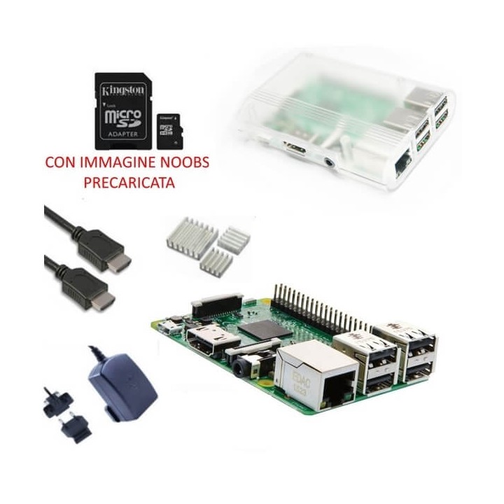 Raspberry Pi 3 Kit con con Alimentatore, Case, SD, HDMI e Dissipatori (E22)