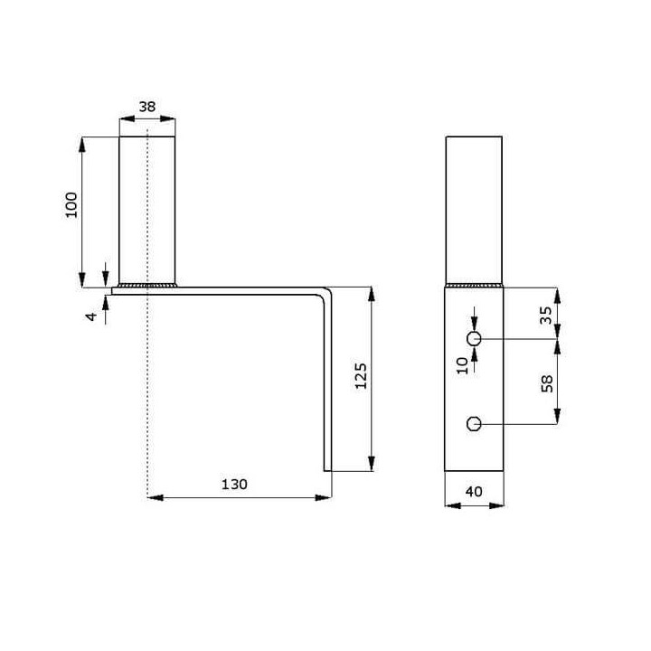Staffa per antenna 40/130/100 (2 fori) inferiore