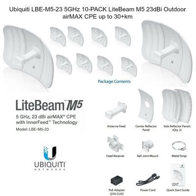 Ubiquiti LiteBeam M5 LBE-M5-23 - 10x PACK,CPE access point outdoor POE 5GHz 23dBi
